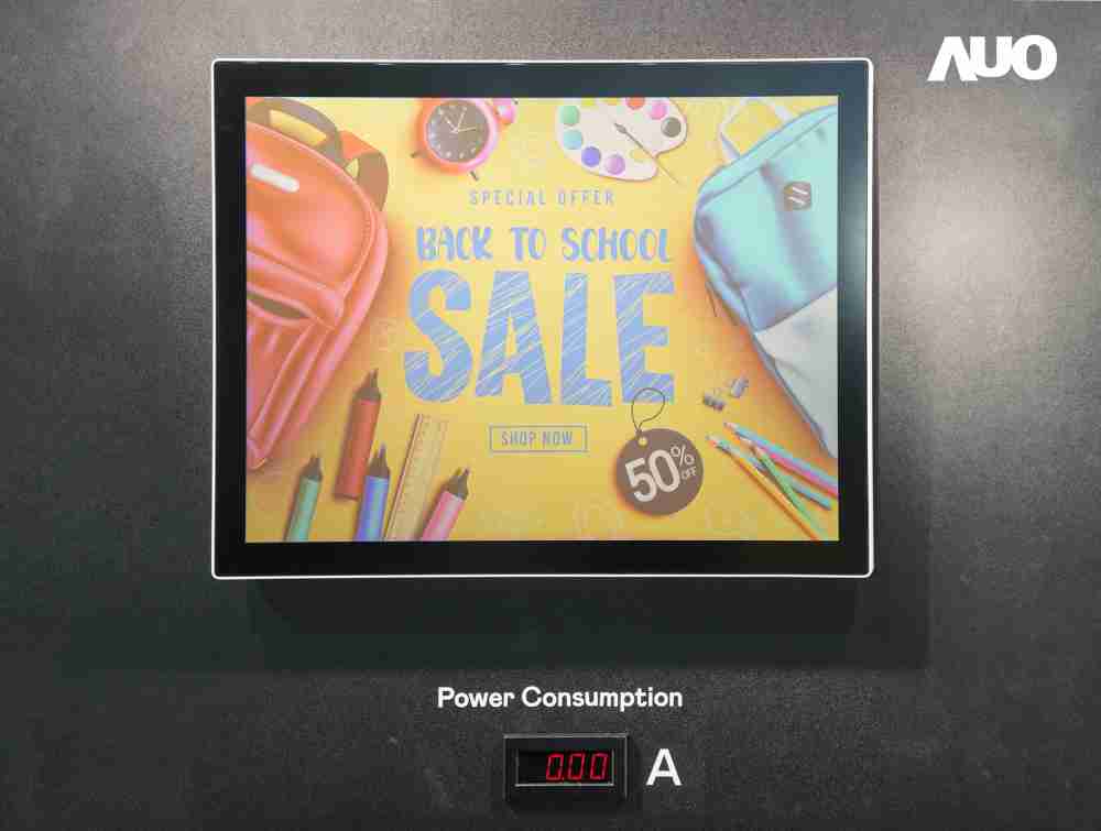 MG电玩展示胆固醇液晶超低耗能户外全彩显示器，，，，ChLC（胆固醇液晶）以双稳态技术使静态显示零功耗，，，具省电、、、、高彩度、、、环保的特性，，，还整合软硬件系统解决方案，，，可透过单一云端平台管理